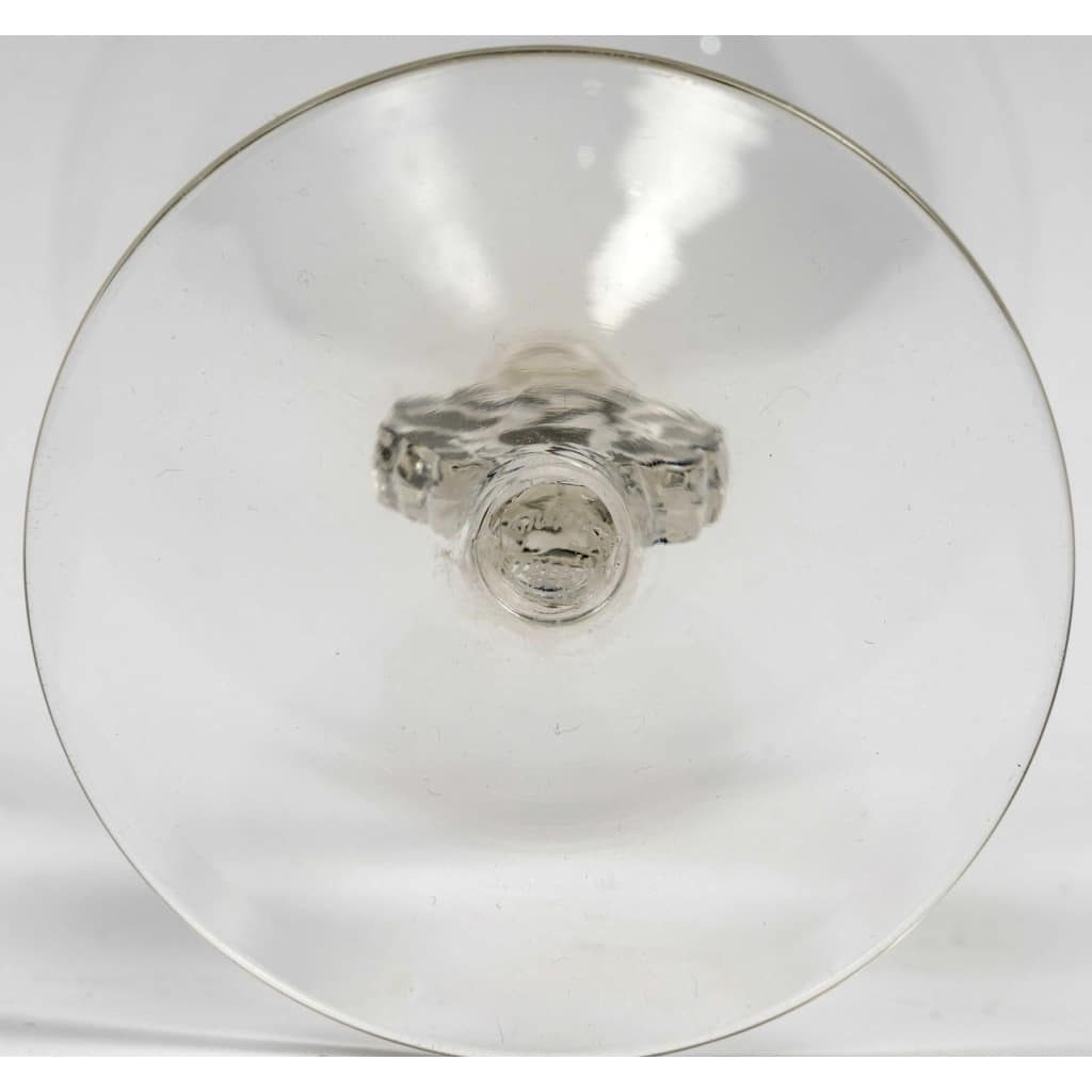Suite de 14 Verres « Thionville » verre blanc émaillé noir de René LALIQUE 5
