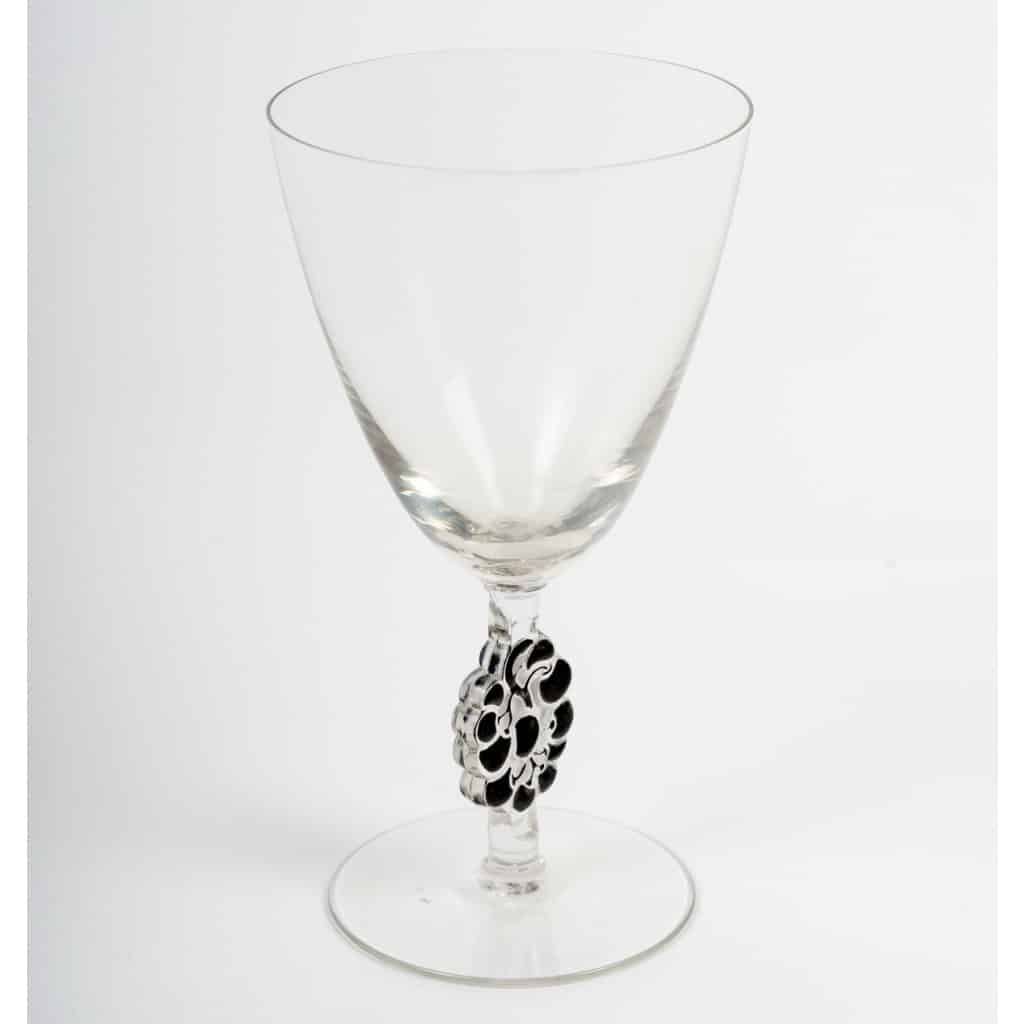Suite de 4 verres à Eau « Thionville » verre blanc émaillé noir de René LALIQUE 3