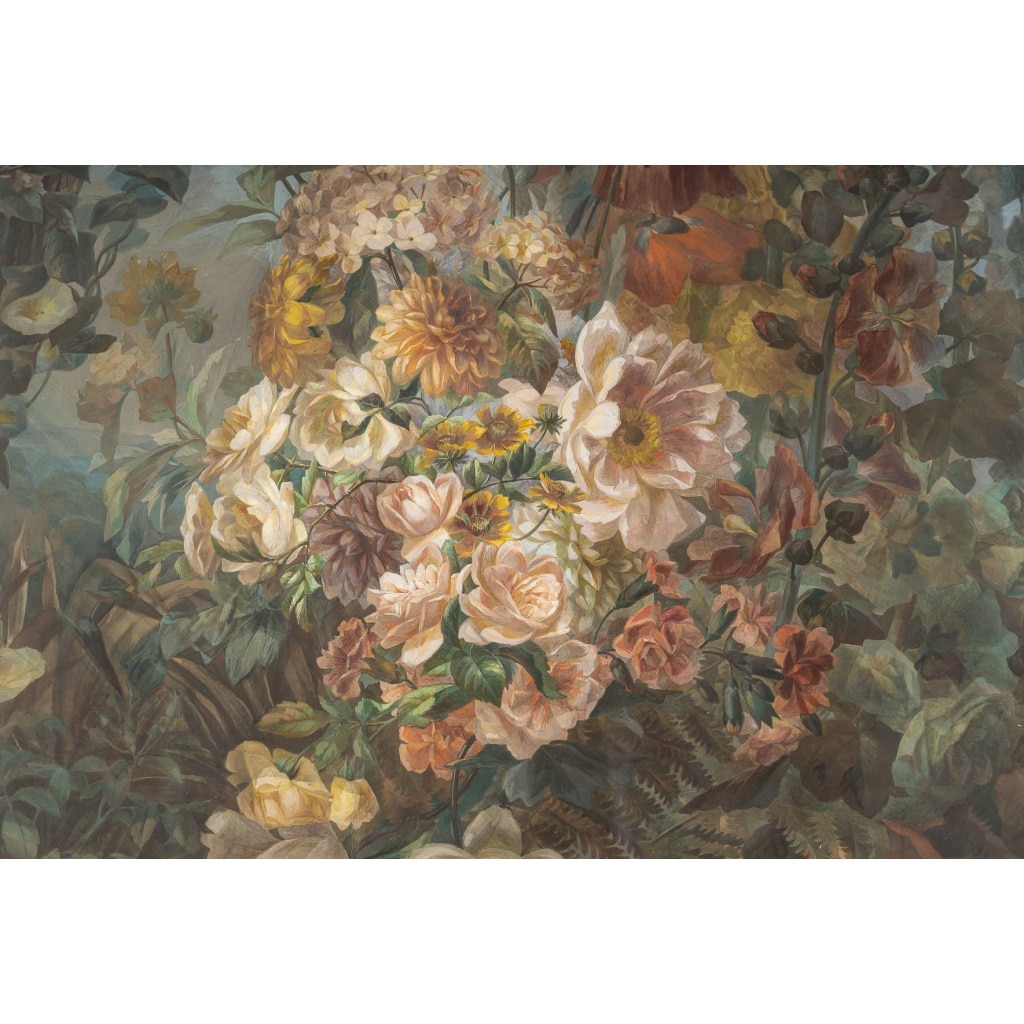 Importante Nature morte aux bouquets de fleurs, gouache de la fin du XIXe siècle 8