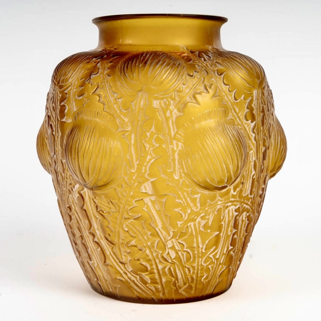 Vase « Domrémy » verre orange ambré patiné blanc de René LALIQUE 2