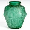 Vase « Domrémy » verre vert émeraude patiné blanc de René LALIQUE 9