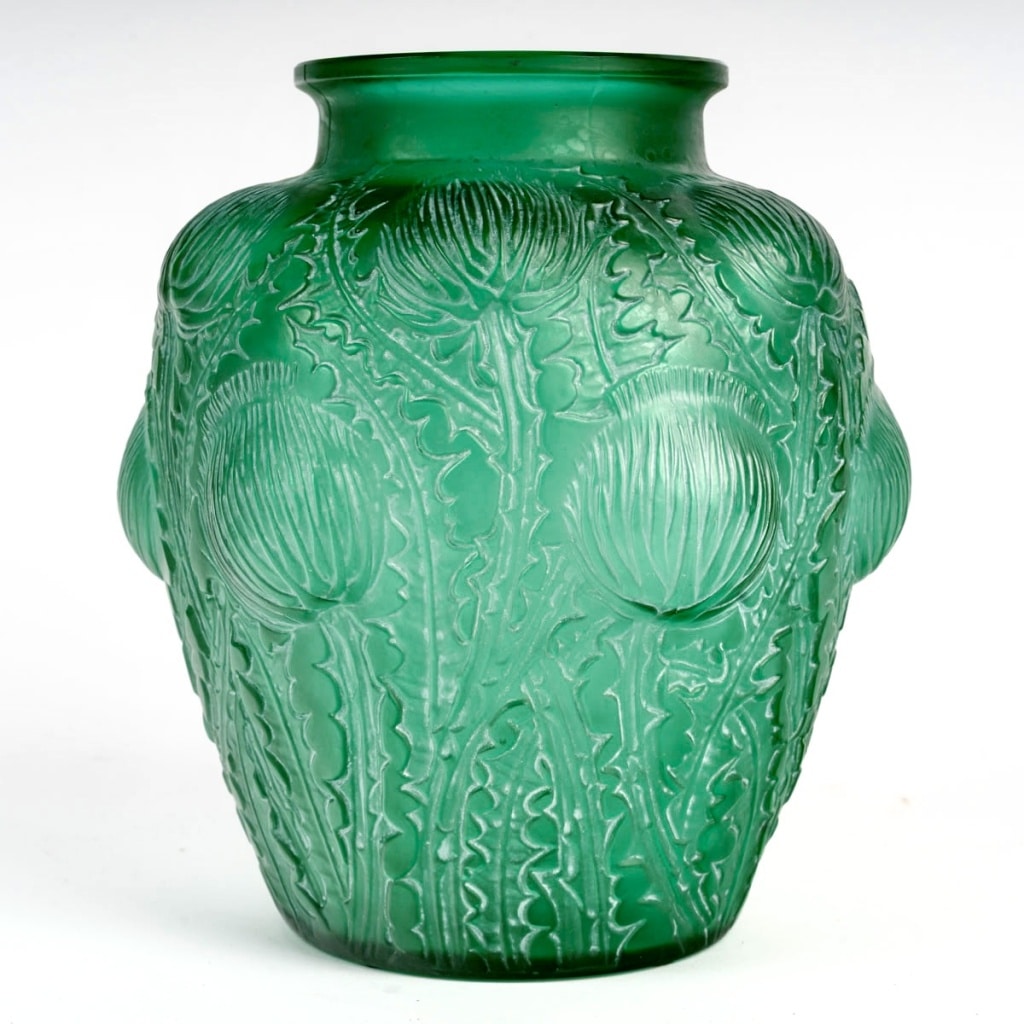 Vase « Domrémy » verre vert émeraude patiné blanc de René LALIQUE 2