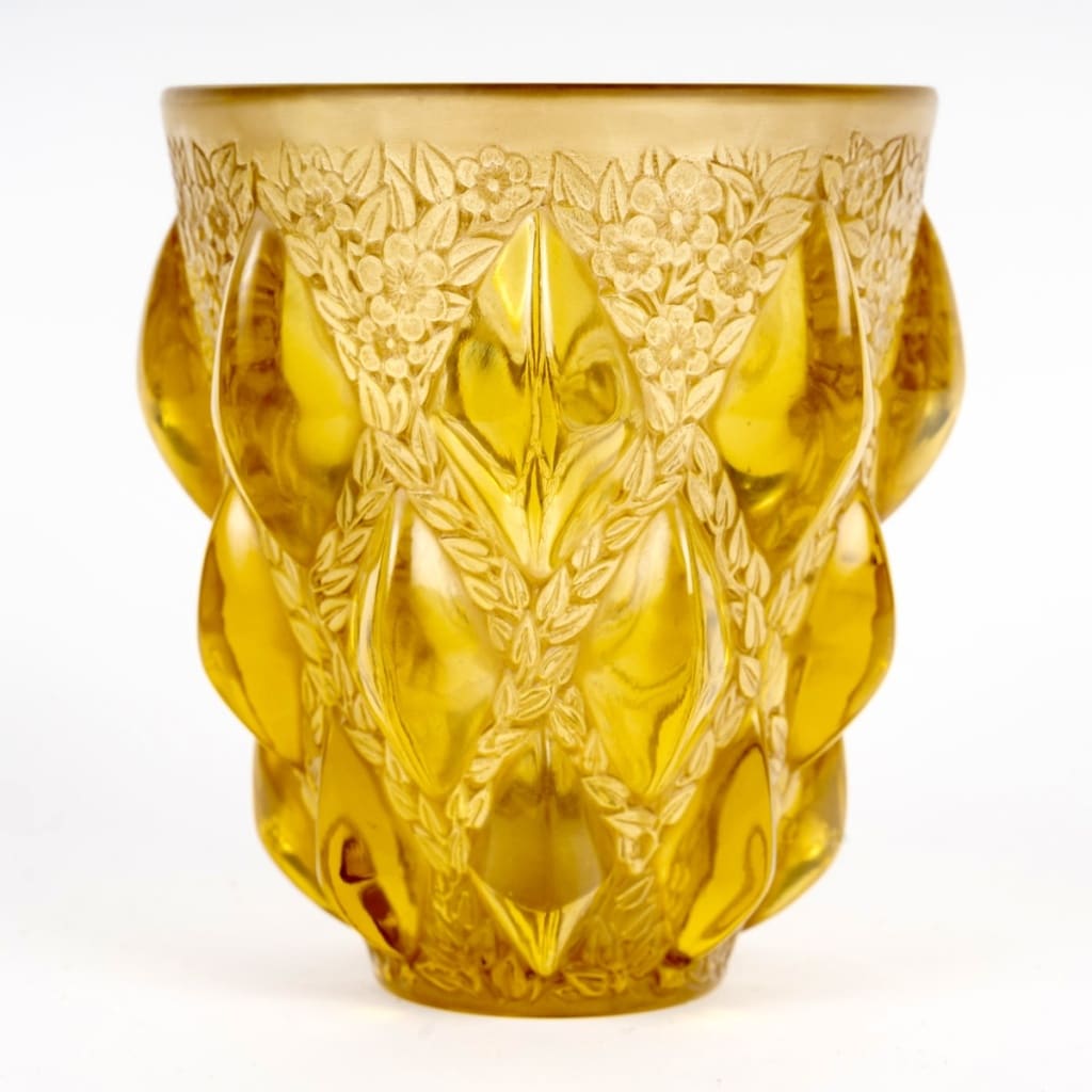 Vase « Rampillon » verre jaune ambré patiné sépia de René LALIQUE 3