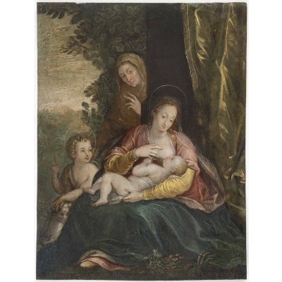 Ecole Flamande du XVIIème siècle Vierge à l&rsquo;enfant, Saint-Anne et Jean-Baptiste enfant