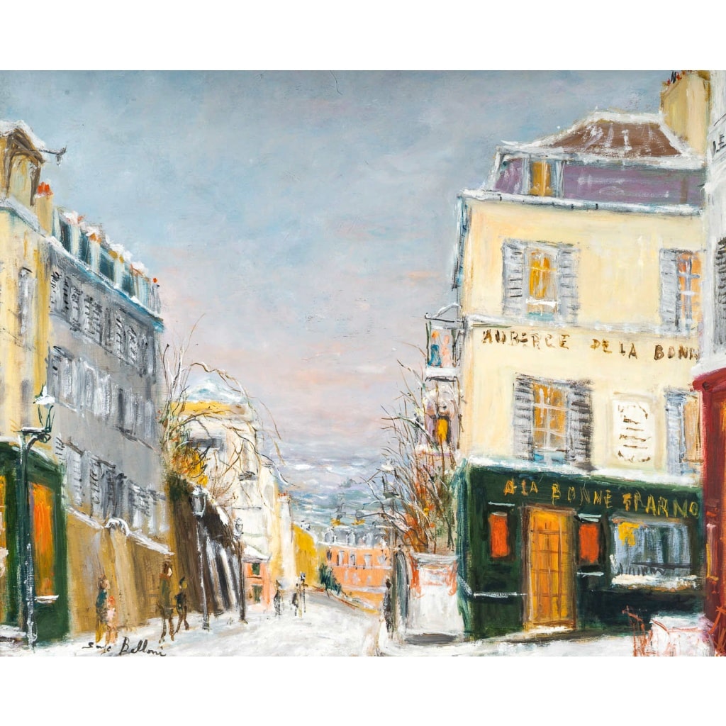 Serge Belloni (1925-2005) – La Rue des Saules sous la neige huile sur bois vers 1970 3 Serge Belloni (1925-2005) – La Rue des Saules sous la neige huile sur bois vers 1970 3