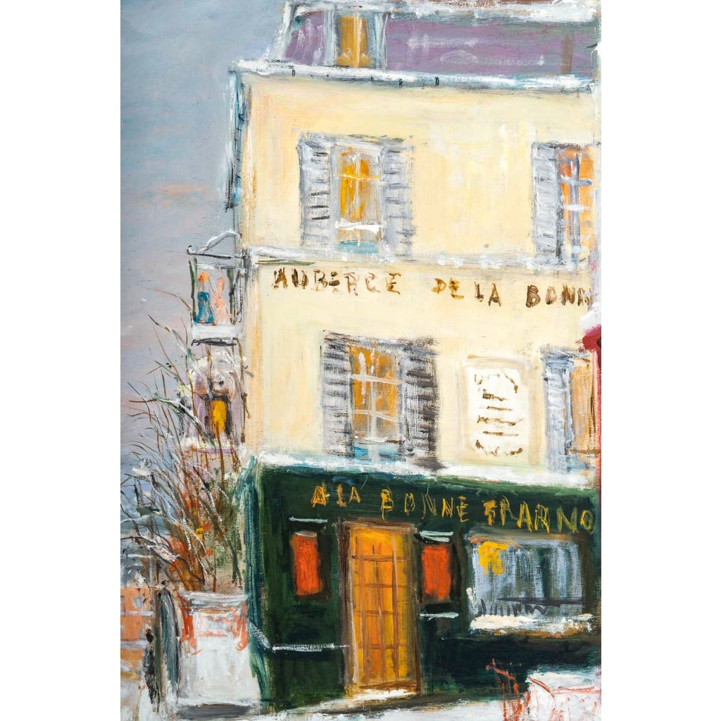 Serge Belloni (1925-2005) – La Rue des Saules sous la neige huile sur bois vers 1970 4 Serge Belloni (1925-2005) – La Rue des Saules sous la neige huile sur bois vers 1970 4