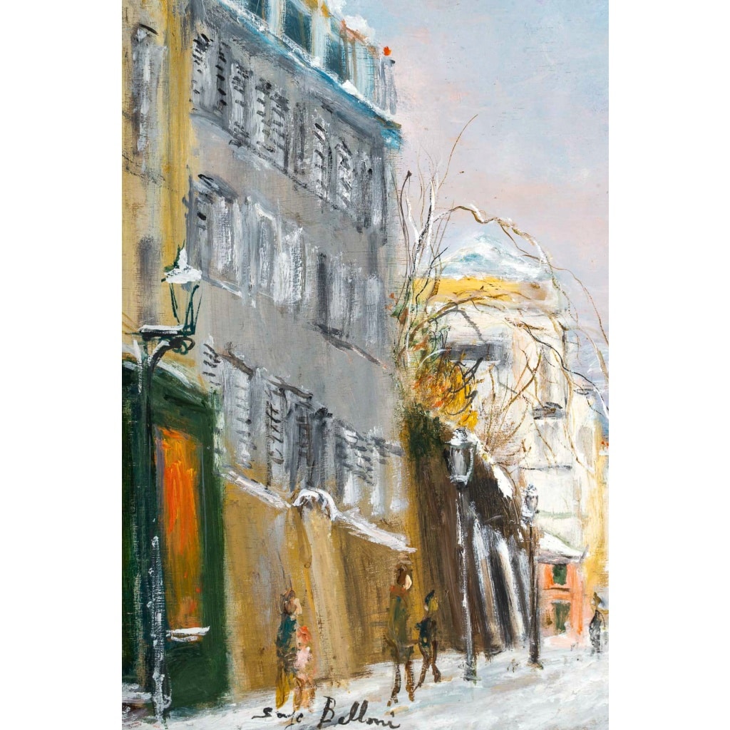 Serge Belloni (1925-2005) – La Rue des Saules sous la neige huile sur bois vers 1970 5 Serge Belloni (1925-2005) – La Rue des Saules sous la neige huile sur bois vers 1970 5