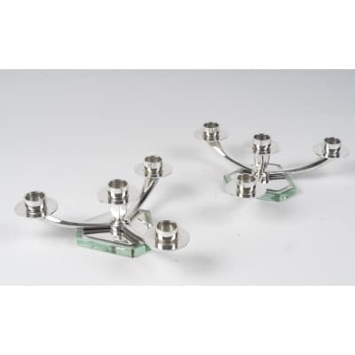 WOLFERS – Paire de candélabres bas en argent massif – Epoque ART DECO WOLFERS – Paire de candélabres bas en argent massif – Epoque ART DECO
