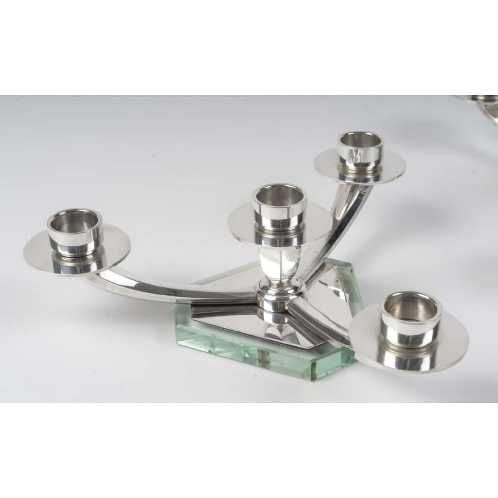 WOLFERS – Paire de candélabres bas en argent massif – Epoque ART DECO 3 WOLFERS – Paire de candélabres bas en argent massif – Epoque ART DECO 3