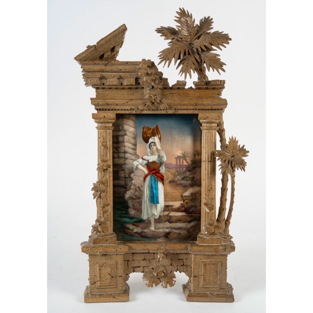 La Porteuse d’Eau, Plaque en émail encadrée, circa 1900 2 La Porteuse d’Eau, Plaque en émail encadrée, circa 1900 2