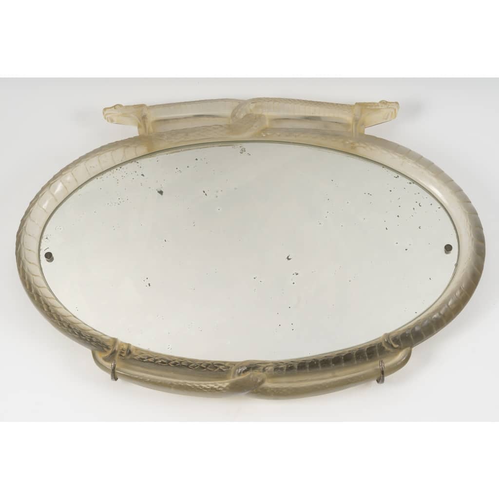 Miroir « Deux Serpents » verre blanc patiné sépia de René LALIQUE 2