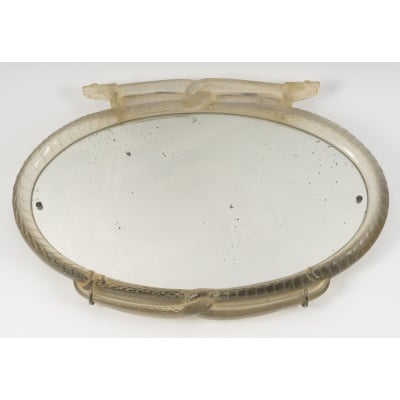 Miroir « Deux Serpents » verre blanc patiné sépia de René LALIQUE Miroir « Deux Serpents » verre blanc patiné sépia de René LALIQUE