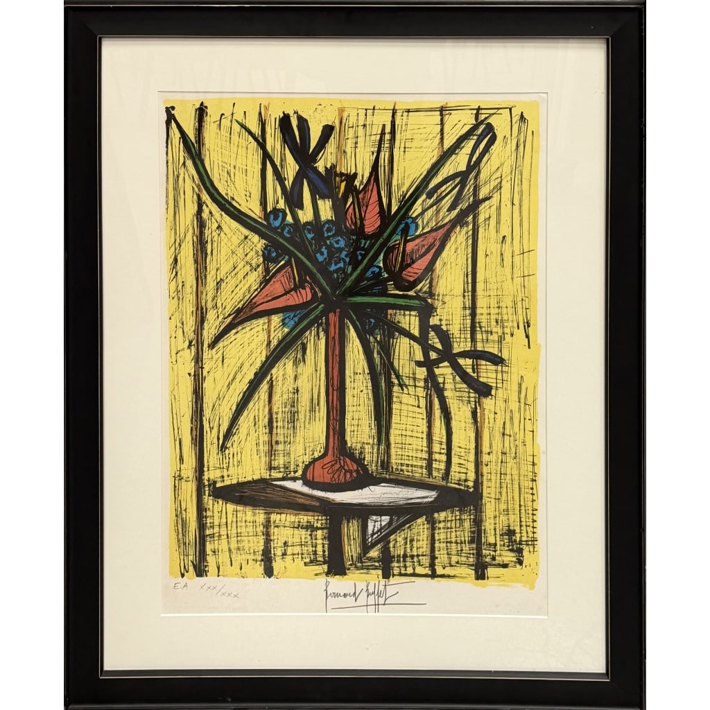 BUFFET Bernard Anthuriums et iris Lithographie en Couleurs Signée certificat d’authenticité 2 BUFFET Bernard Anthuriums et iris Lithographie en Couleurs Signée certificat d’authenticité 2