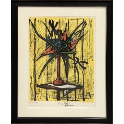 BUFFET Bernard Anthuriums et iris Lithographie en Couleurs Signée certificat d’authenticité 2 BUFFET Bernard Anthuriums et iris Lithographie en Couleurs Signée certificat d’authenticité 2