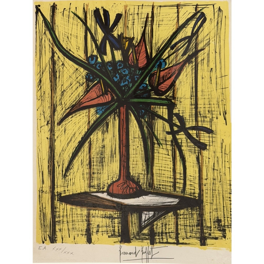 BUFFET Bernard Anthuriums et iris Lithographie en Couleurs Signée certificat d’authenticité 5 BUFFET Bernard Anthuriums et iris Lithographie en Couleurs Signée certificat d’authenticité 5