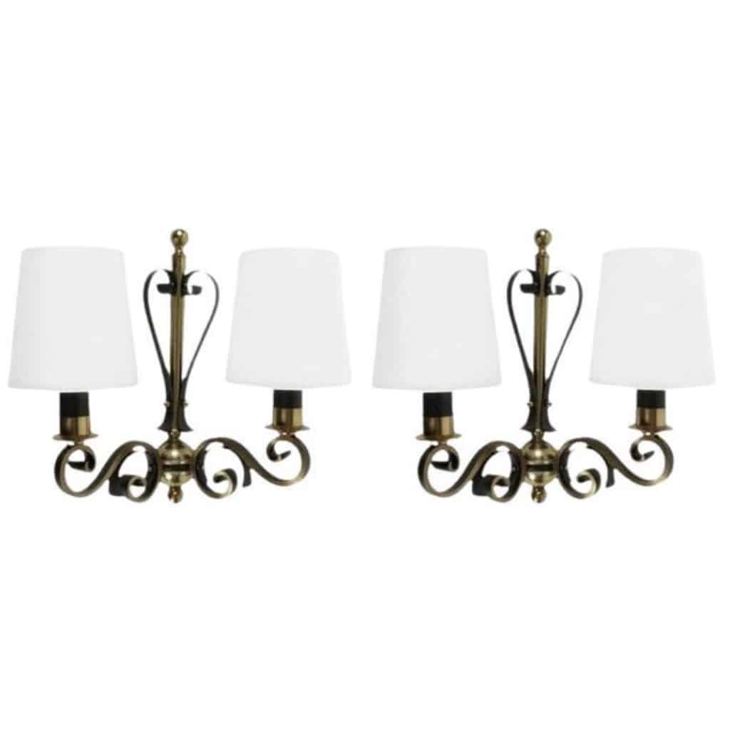 1970 Paire d’appliques murales en fer forgé et laiton Maison Roche 2 1970 Paire d’appliques murales en fer forgé et laiton Maison Roche 2