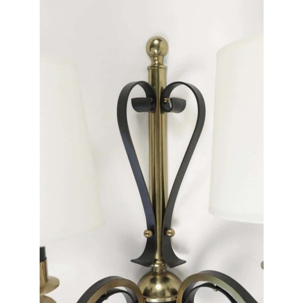 1970 Paire d’appliques murales en fer forgé et laiton Maison Roche 5 1970 Paire d’appliques murales en fer forgé et laiton Maison Roche 5