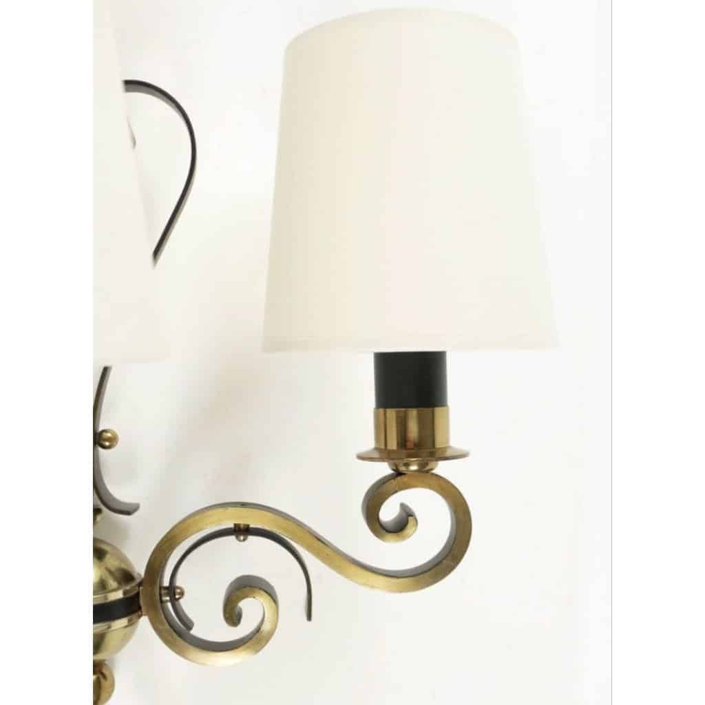 1970 Paire d’appliques murales en fer forgé et laiton Maison Roche 4 1970 Paire d’appliques murales en fer forgé et laiton Maison Roche 4