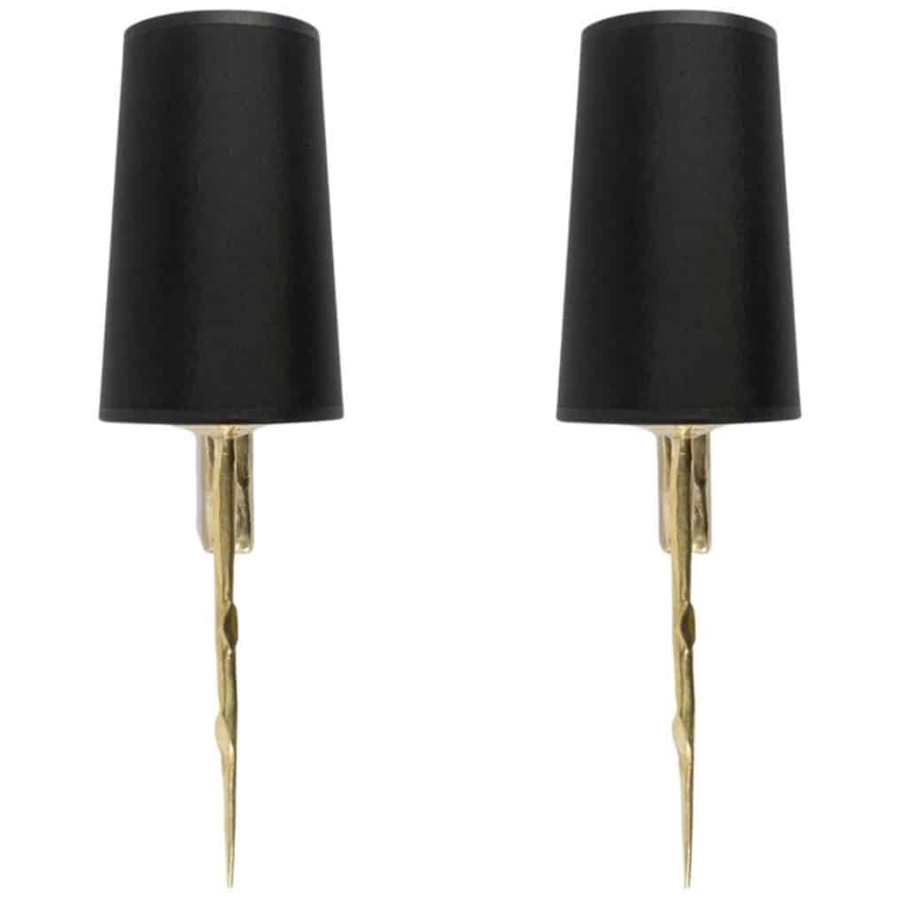 1960 Paire d’appliques murales en bronze par Félix Agostini pour Maison Arlus 2 1960 Paire d’appliques murales en bronze par Félix Agostini pour Maison Arlus 2