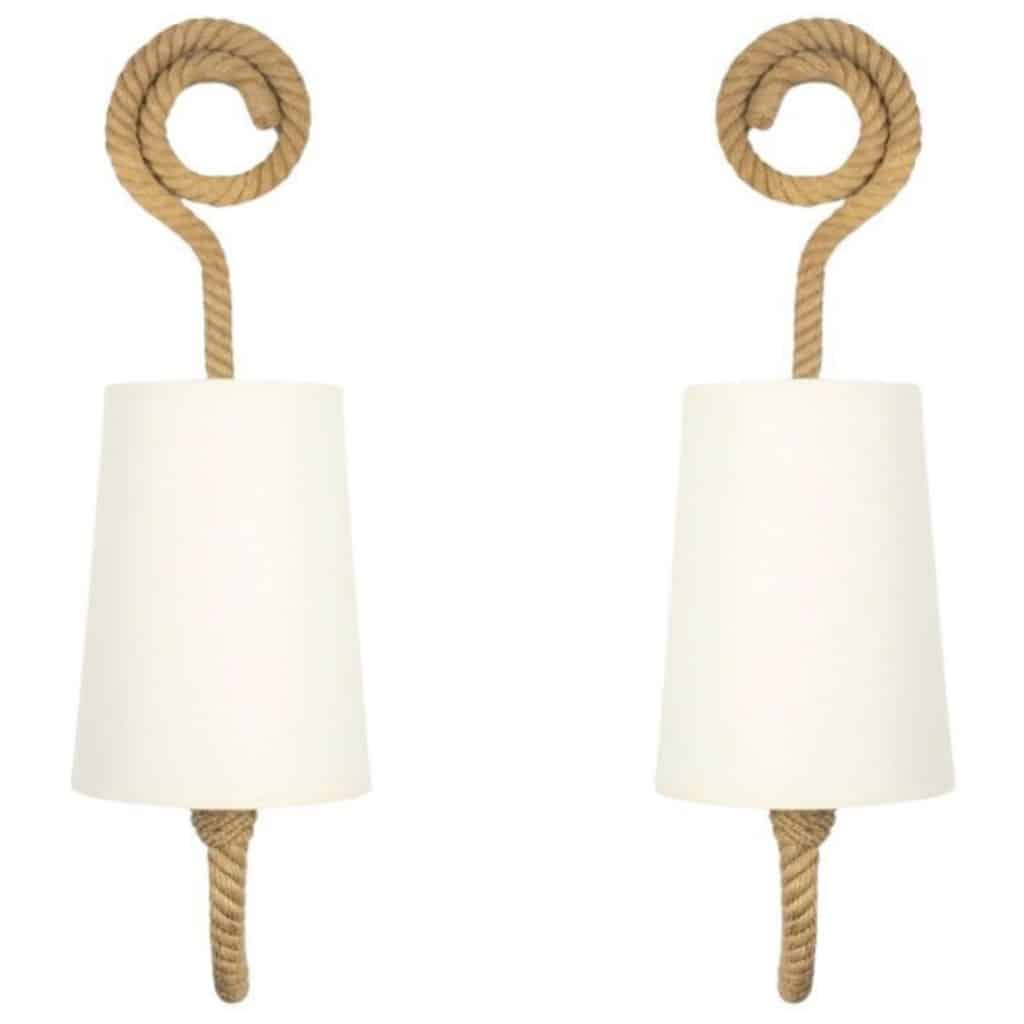 1950 Paire d&rsquo;appliques murales en corde par Adrien Audoux & Frida Minet 2