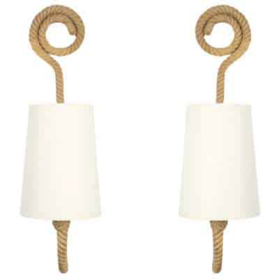 1950 Paire d&rsquo;appliques murales en corde par Adrien Audoux & Frida Minet