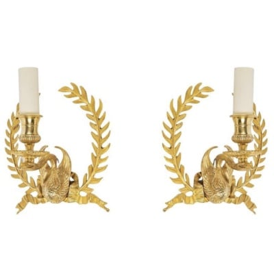 1960 Paire d&rsquo;appliques murales en bronze Maison Lucien Gau