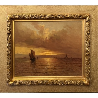 Emile MAILLARD Tableau Français fin 19è Coucher de soleil Huile sur toile signée Certificat d’authenticité. Emile MAILLARD Tableau Français fin 19è Coucher de soleil Huile sur toile signée Certificat d’authenticité.