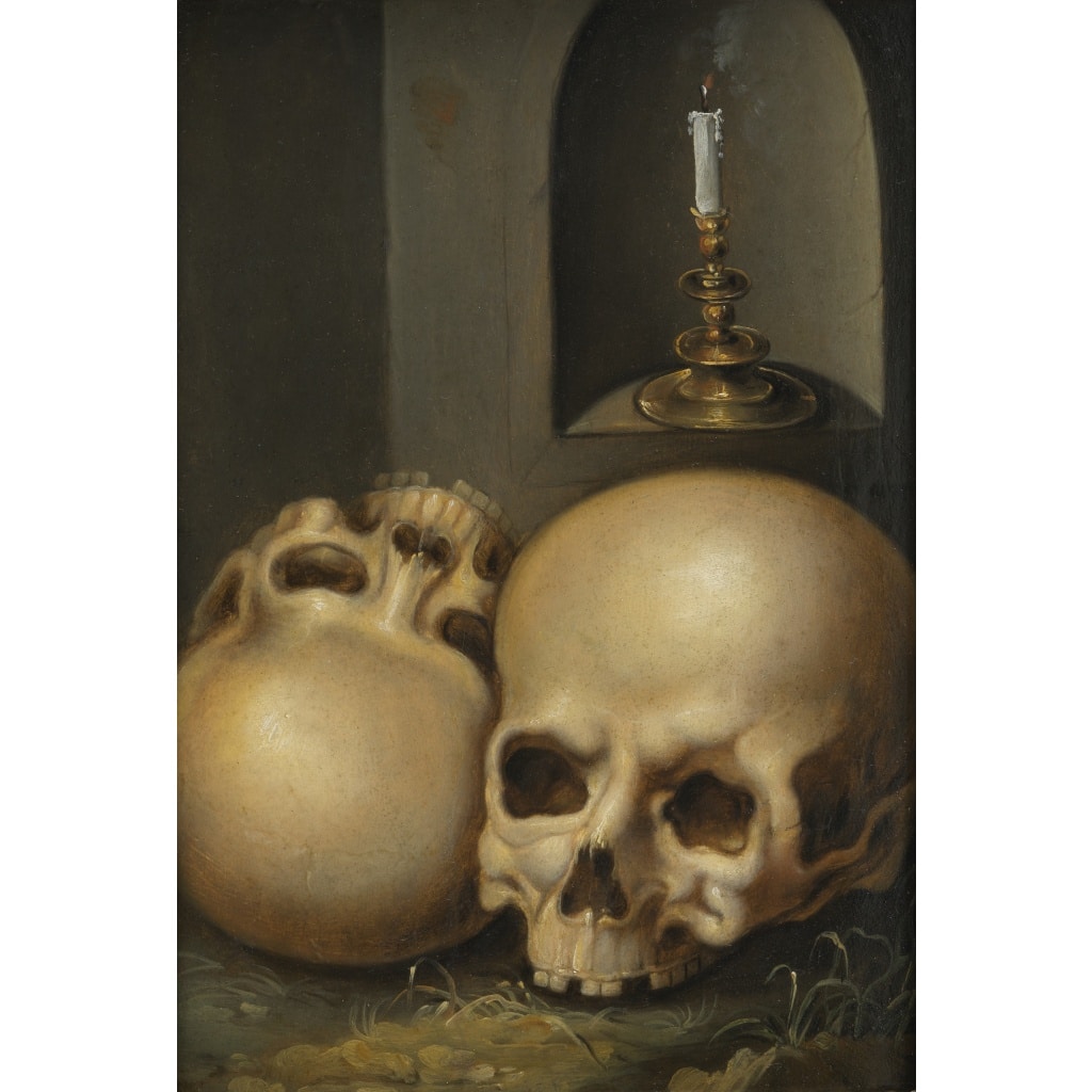 Vanité aux crânes et à la chandelle – Ecole flamande du XVIIe siècle 3