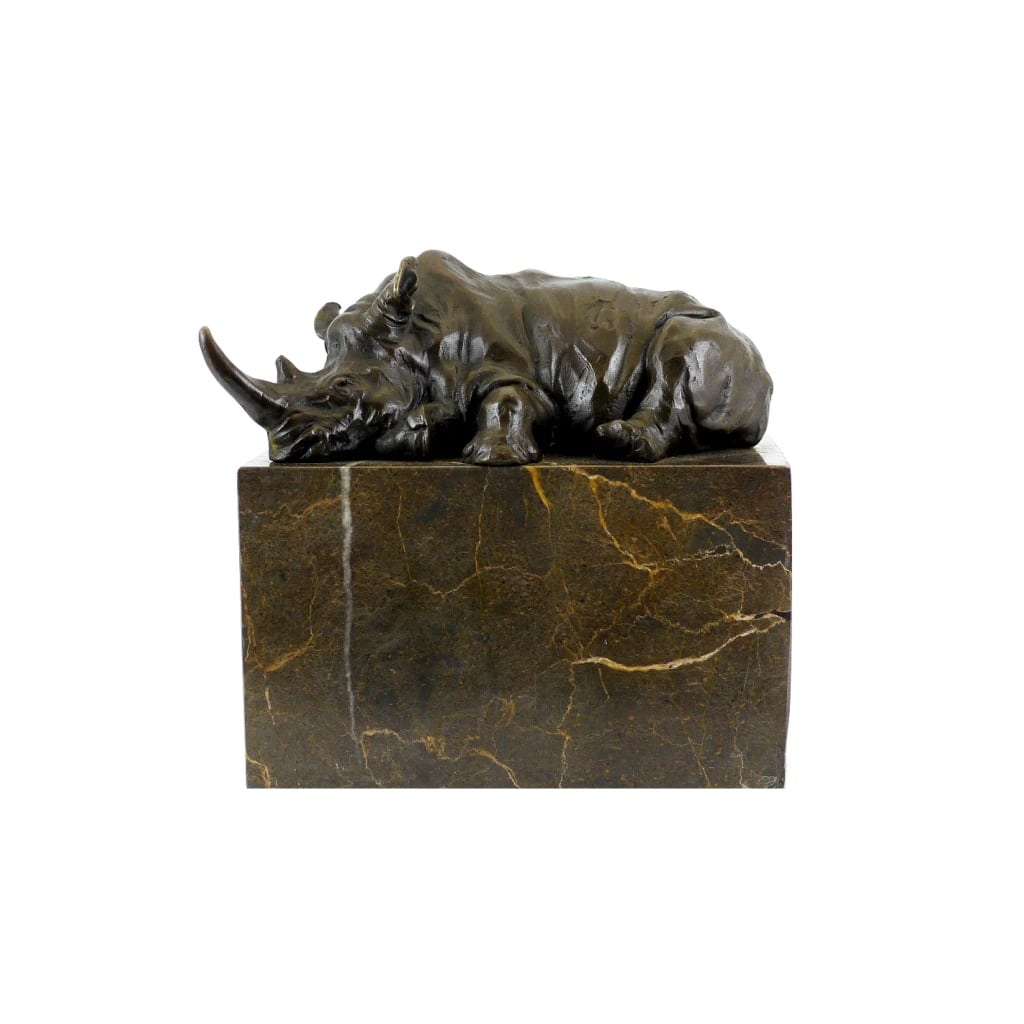 Statue, sculpture en bronze d’un Rhinocéros, socle en marbre 2 Statue, sculpture en bronze d’un Rhinocéros, socle en marbre 2