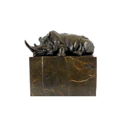 Statue, sculpture en bronze d’un Rhinocéros, socle en marbre 2 Statue, sculpture en bronze d’un Rhinocéros, socle en marbre 2