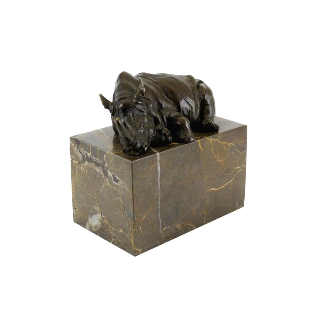 Statue, sculpture en bronze d’un Rhinocéros, socle en marbre 3 Statue, sculpture en bronze d’un Rhinocéros, socle en marbre 3
