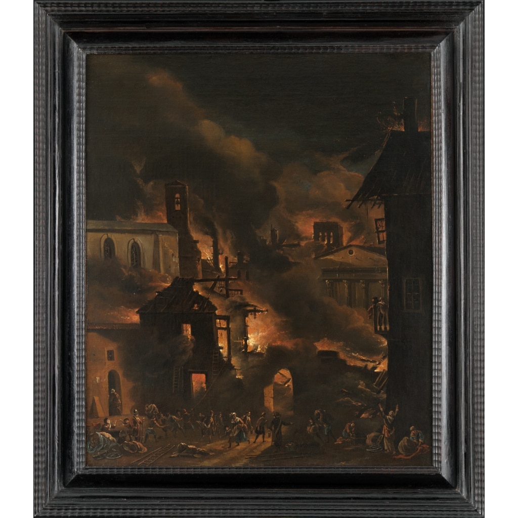 Ville en feu ou parabole de l’incendie de Rome – Attribué à Daniel van Heil (1604 – 1662) 2