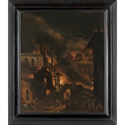 Ville en feu ou parabole de l’incendie de Rome – Attribué à Daniel van Heil (1604 – 1662) Ville en feu ou parabole de l’incendie de Rome – Attribué à Daniel van Heil (1604 – 1662)