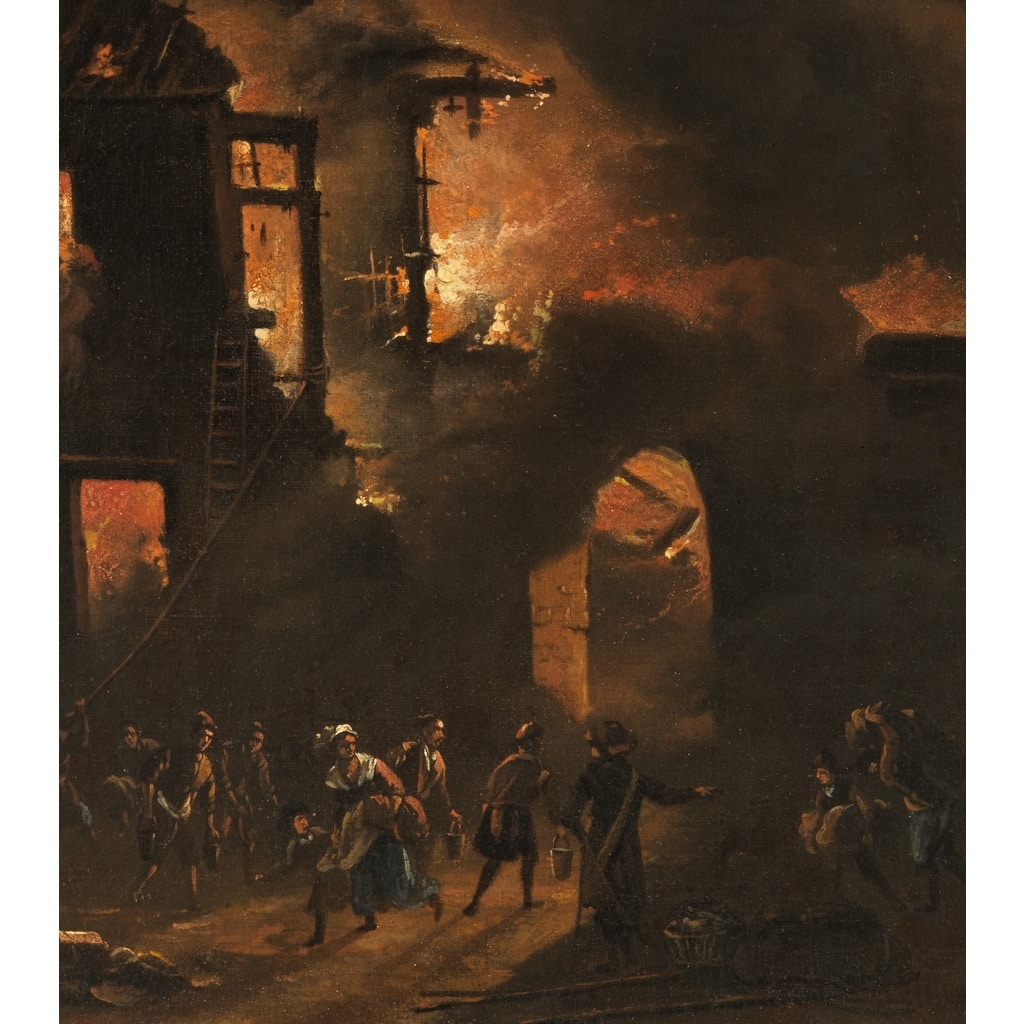 Ville en feu ou parabole de l’incendie de Rome – Attribué à Daniel van Heil (1604 – 1662) 4