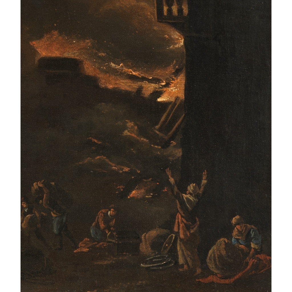 Ville en feu ou parabole de l’incendie de Rome – Attribué à Daniel van Heil (1604 – 1662) 6