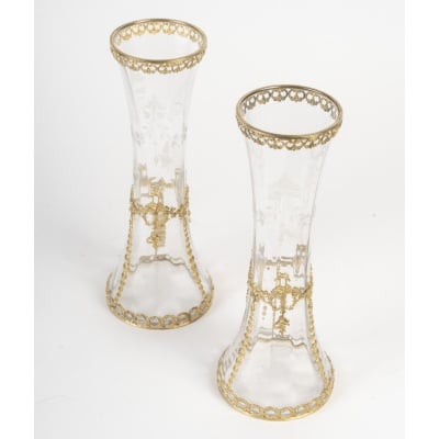 Une paire de vases en cristal et bronze doré, fin XIXème siècle