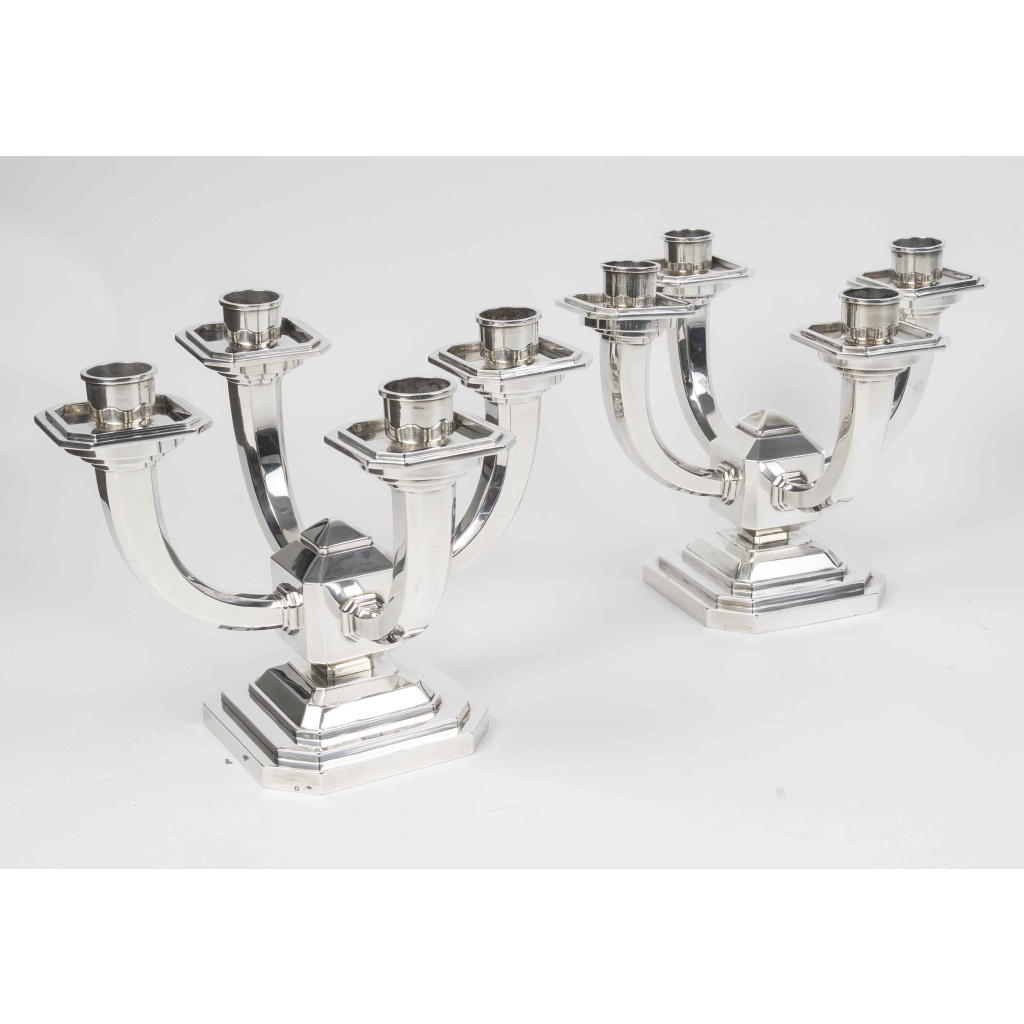 Ravinet d’Enfert – Paire de candélabres en argent massif époque ART DECO 4