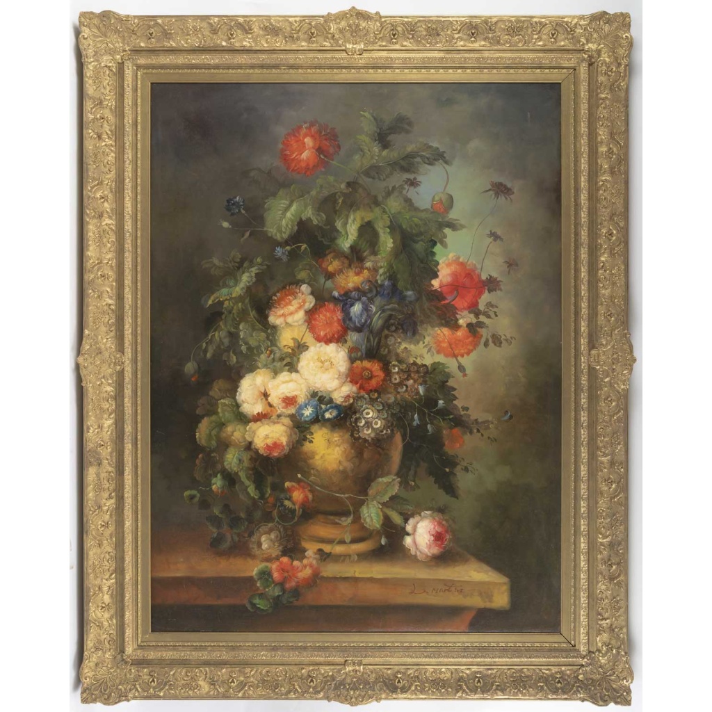 Un grand tableau de fleurs, huile sur toile, XXème siècle 2