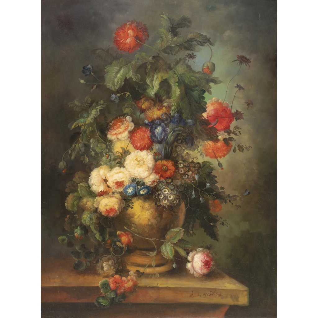 Un grand tableau de fleurs, huile sur toile, XXème siècle 12