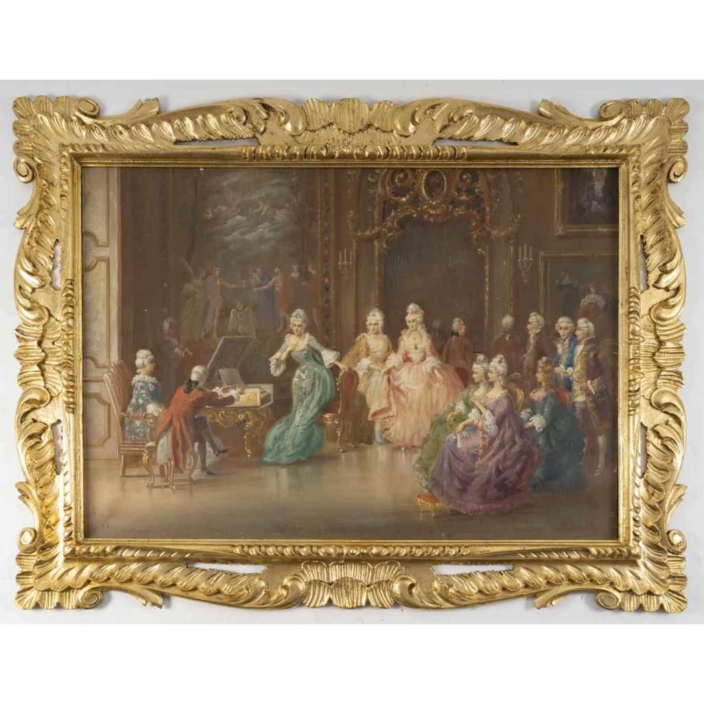 Un tableau huile sur toile scène galante , fin XIXème siècle 2