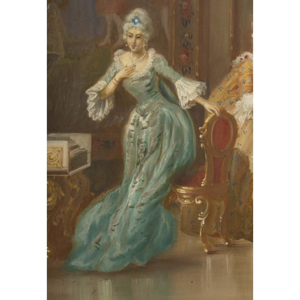 Un tableau huile sur toile scène galante , fin XIXème siècle 10