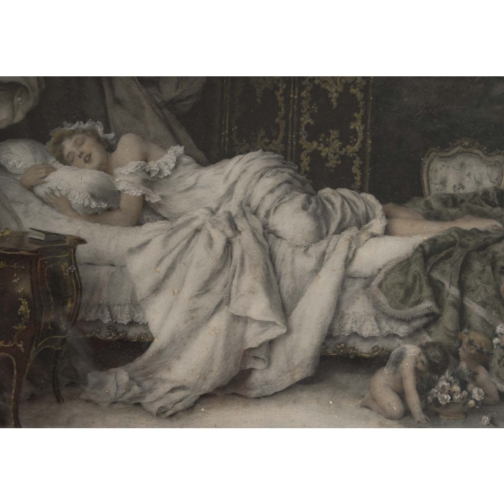 Une paire de grandes gravures aquarelles, fin XIXème siècle 3