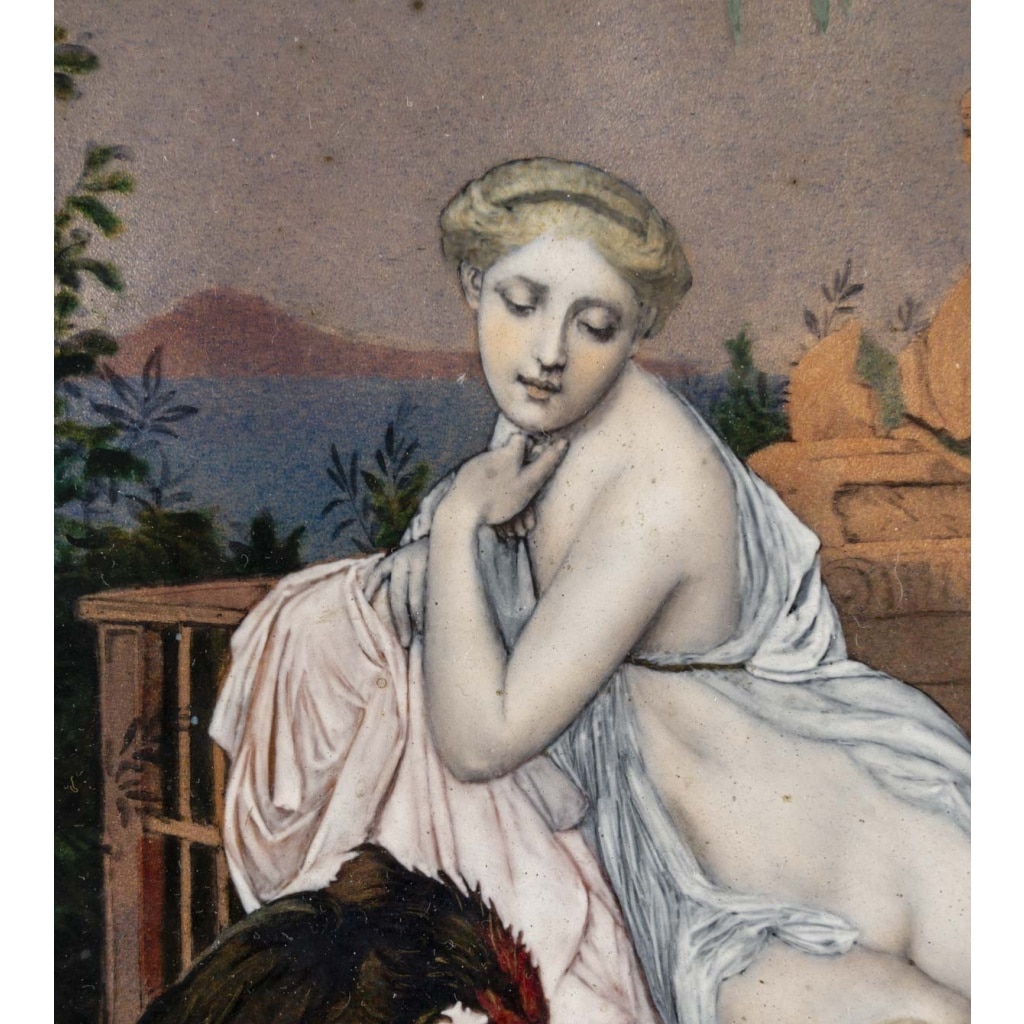 Jean-Léon Gérome (1824-1904) d’après, Jeunes Grecs faisant battre des coqs. Plaque de cuivre émaillée 5
