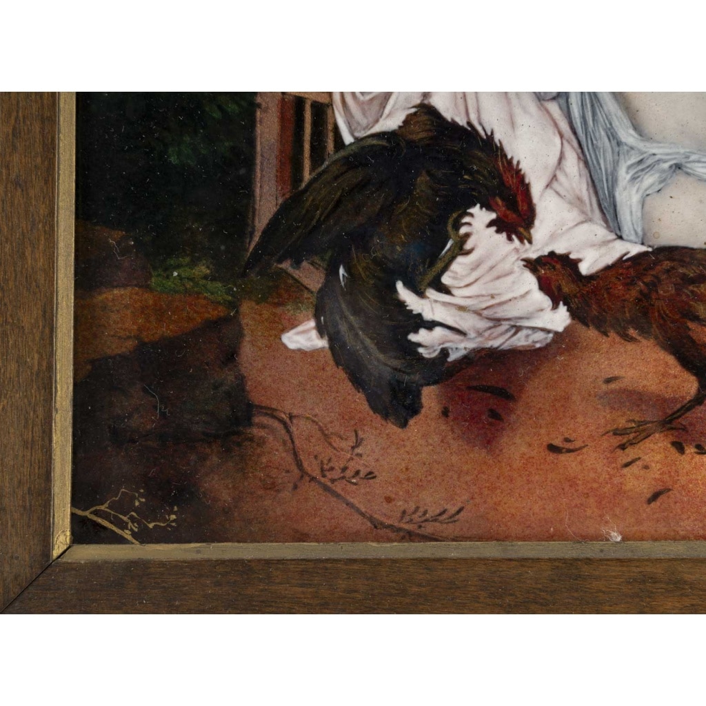 Jean-Léon Gérome (1824-1904) d’après, Jeunes Grecs faisant battre des coqs. Plaque de cuivre émaillée 7