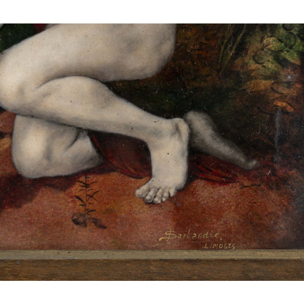 Jean-Léon Gérome (1824-1904) d’après, Jeunes Grecs faisant battre des coqs. Plaque de cuivre émaillée 10