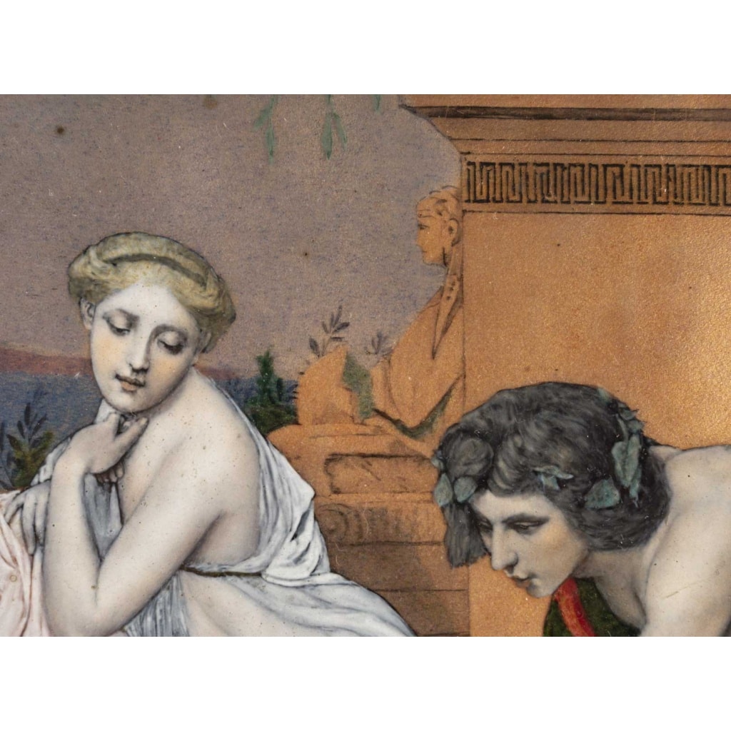 Jean-Léon Gérome (1824-1904) d’après, Jeunes Grecs faisant battre des coqs. Plaque de cuivre émaillée 8