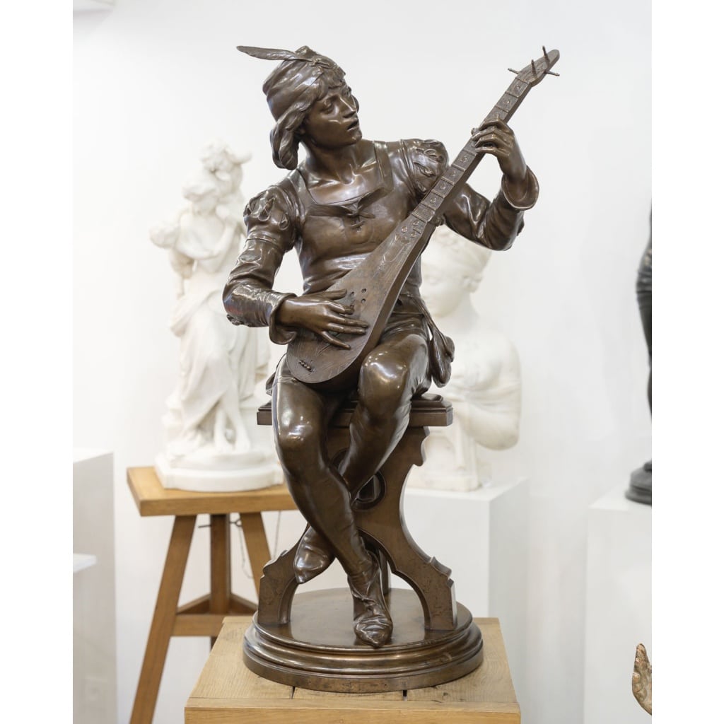 Sculpture – Le Troubadour , Émile Boisseau (1842-1923) – Bronze 3