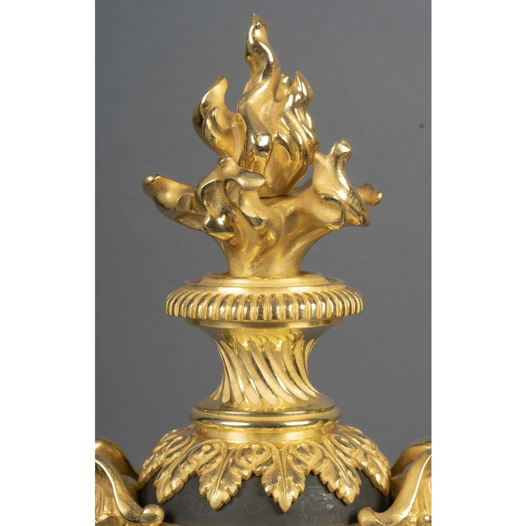 Paire de chenets en bronze doré Louis XVI 4