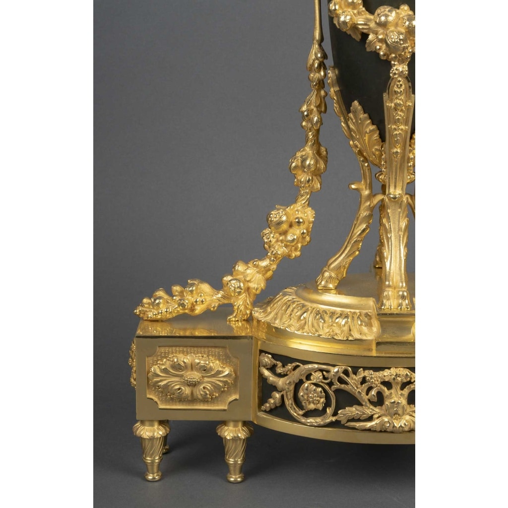 Paire de chenets en bronze doré Louis XVI 5