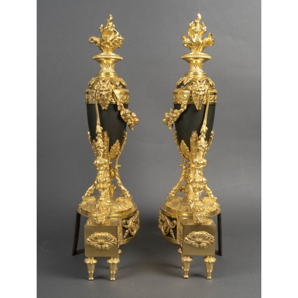 Paire de chenets en bronze doré Louis XVI 8